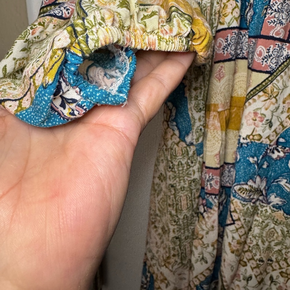 Bohemian Patchwork Dress in Blue and Yellow 1X - Picture 3 of 13